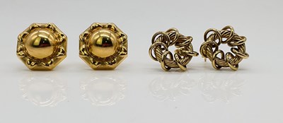 Lot 708 - Two pairs of 9ct gold earrings, combined...