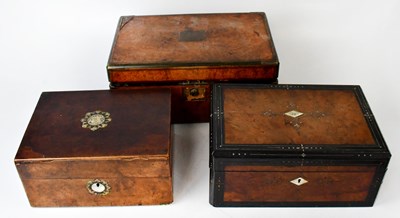 Lot 263 - A burr walnut writing slope, with cartouche to...