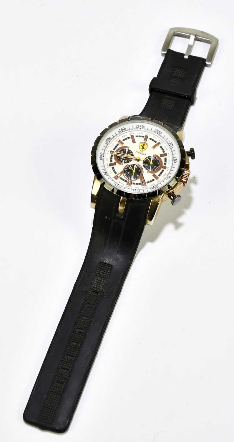 Lot 1741 - FERRARI; a gentleman's wristwatch on rubber...