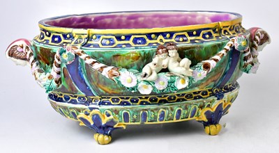 Lot 203 - A 19th century Majolica twin-handled oval...