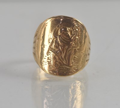 Lot 1222 - A 9ct yellow gold St Christopher ring,...