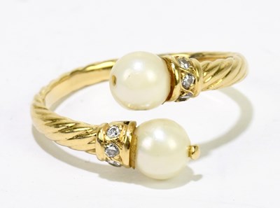 Lot 1055 - An 18ct yellow gold seed pearl and diamond...