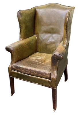 Lot 8 - A George III mahogany framed green leather...