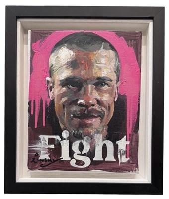 Lot 174 - ZINSKY; oil on stretched canvas, 'Fight',...