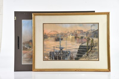 Lot 497 - W HOLMES; two pastels, a quay scene and a...