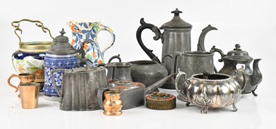 Lot 1101 - A collection of metalware including teapot,...