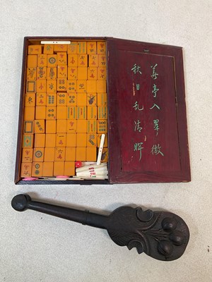 Lot 47 - A cased mahjong set and a set of opium scales...