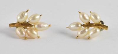 Lot 1292 - A pair of yellow metal simulated pearl...