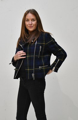 Lot 336 - MULBERRY; a navy blue, green and yellow 100%...