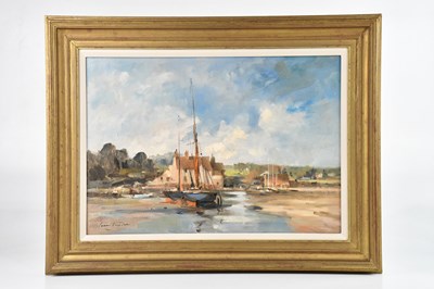 Lot 473 - IVAN TAYLOR; oil on board, 'Low Tide, Suffolk',...