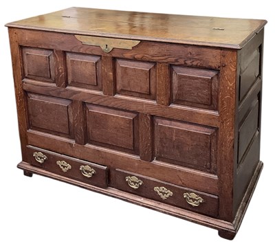 Lot 67 - A 19th century oak coffer, with half hinged...