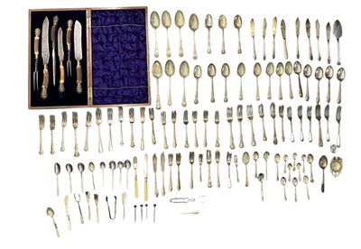 Lot 1097 - A quantity of assorted silver plated flatware,...