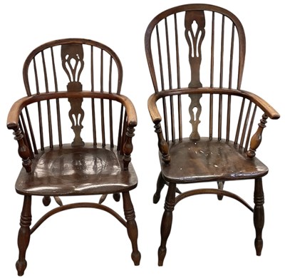 Lot 41 - A 19th century elm and yew wood Windsor elbow...