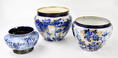 Lot 221 - SHELLEY; a blue and white printed jardiniere,...