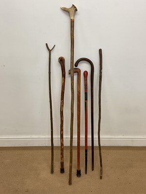 Lot 205 - A selection of walking sticks, largest with an...
