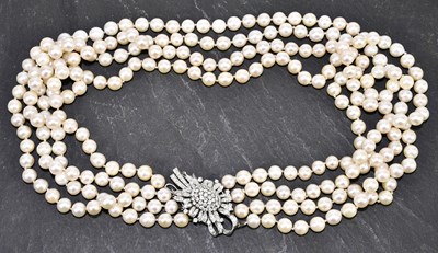 Lot 1290 - An impressive graduated four strand pearl...