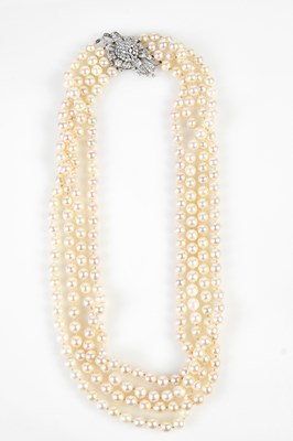 Lot 303 - An impressive graduated four strand pearl...