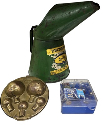 Lot 352 - A vintage painted tin 'Duckhams' motor oil jug,...