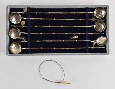Lot 1154 - A cased set of six Oriental style sterling...