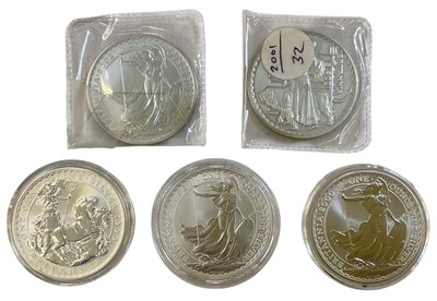 Lot 1371 - Four 1oz fine silver Britannia coins...