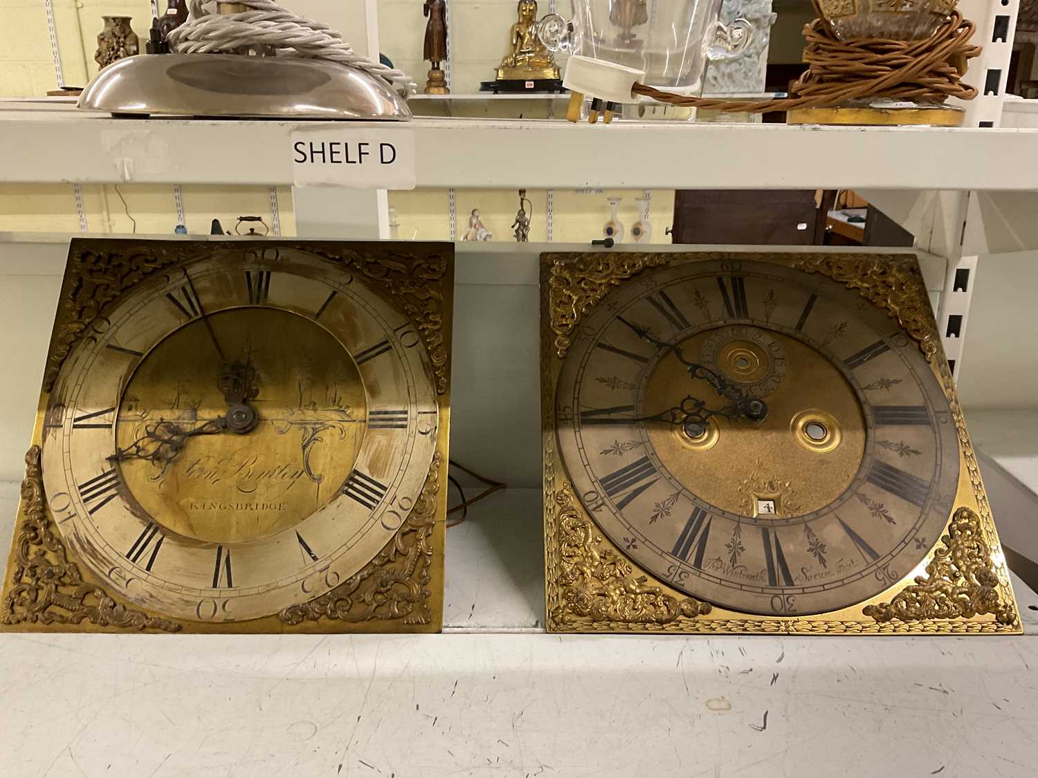 Lot 111 - Two battery operated brass clock faces,