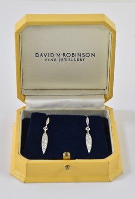 Lot 1287 - A pair of 18ct white gold diamond set quill...