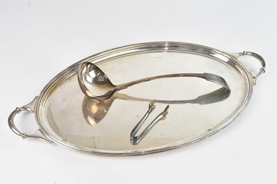 Lot 25 - A silver plated twin handled tray, length 54cm,...