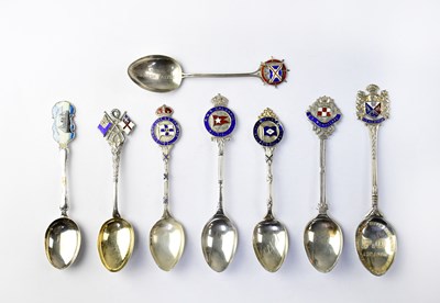 Lot 242 - Eight hallmarked silver and enamelled shipping...