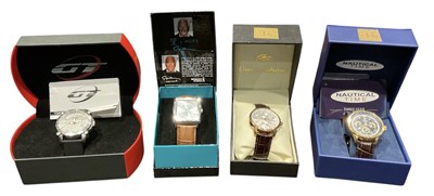 Lot 1411 - Four boxed modern wristwatches, comprising GT,...