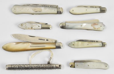 Lot 1145 - Seven Victorian and later mother of pearl...