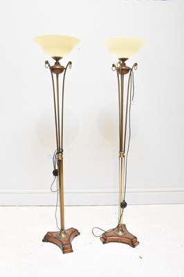 Lot 2042 - A pair of decorative brass and walnut effect...