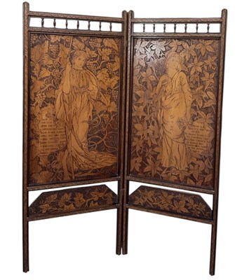 Lot 39 - A late 19th/early 20th century pokerwork two...