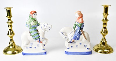 Lot 133 - RYE POTTERY; a pair of flatback figures riding...