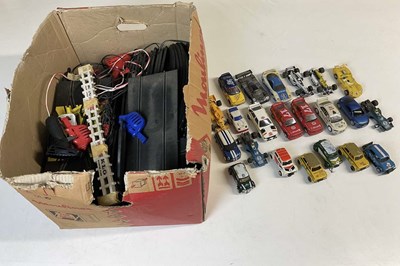 Lot 111 - SCALEXTRIC; a quantity of cars, track and...