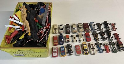 Lot 112 - SCALEXTRIC; a selection of cars, track, and...