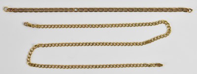 Lot 1267 - A 9ct yellow gold flat link necklace, length...