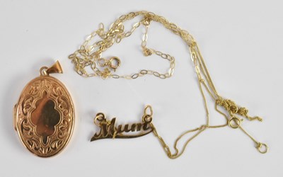 Lot 1279 - A 9ct yellow gold oval locket pendant, 2.5 x 1....