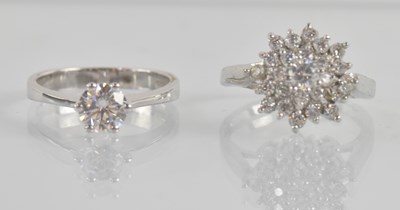 Lot 1215 - A 9ct white gold white stone set solitaire...