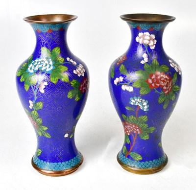 Lot 229 - A pair of cloisonné baluster vases, blue...