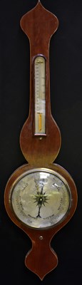 Lot 104 - A walnut banjo barometer/thermometer, height...