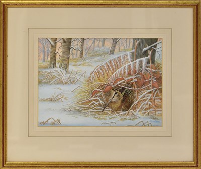 Lot 419 - DENNIS GREEN (1942-2024); gouache, 'Snowy...