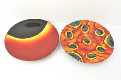 Lot 177 - POOLE POTTERY; two 1970s art pottery chargers,...