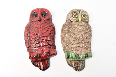 Lot 174 - PEGGY DAVIES; two pottery owl wall plaques,...