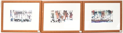Lot 457 - SFH; three prints, abstract street scenes, 14...