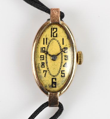 Lot 525 - An Art Deco 9ct yellow gold cased wristwatch,...