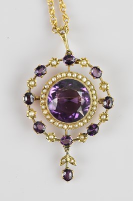 Lot 2027 - A good Edwardian amethyst and seed pearl...