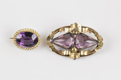 Lot 1285 - A Victorian seed pearl and amethyst set brooch...