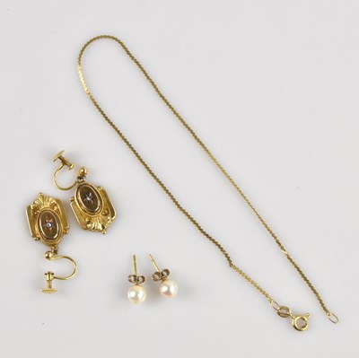 Lot 1423 - A pair of Victorian yellow metal drop earrings,...