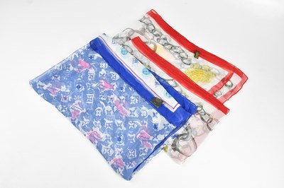 Lot 144 - A blue, pink and turquoise designer style silk...