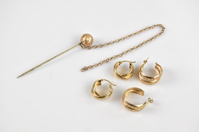 Lot 1379 - A pair of 9ct yellow gold hoop earrings,...